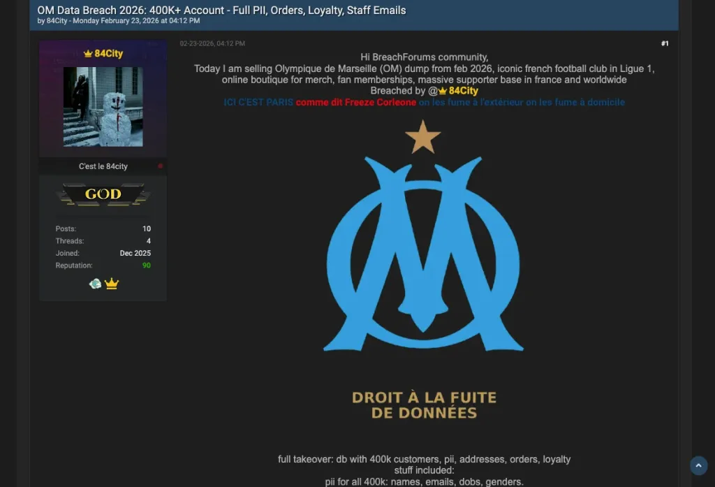 Hacker's post on a forum claiming to have stolen PayPal employee and fan data in a major data leak