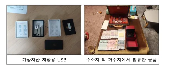 Confiscated Ledger hardware wallets and paper backups with exposed mnemonic seed phrases from NTS press release