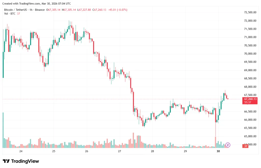 Часовой график BTC/USDT на Binance