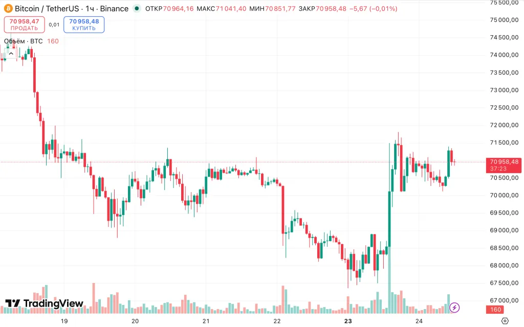 Часовой график BTC/USDT на бирже Binance