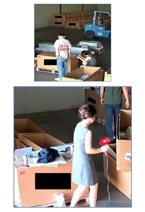 Surveillance footage showing Sun overseeing serial number label swapping