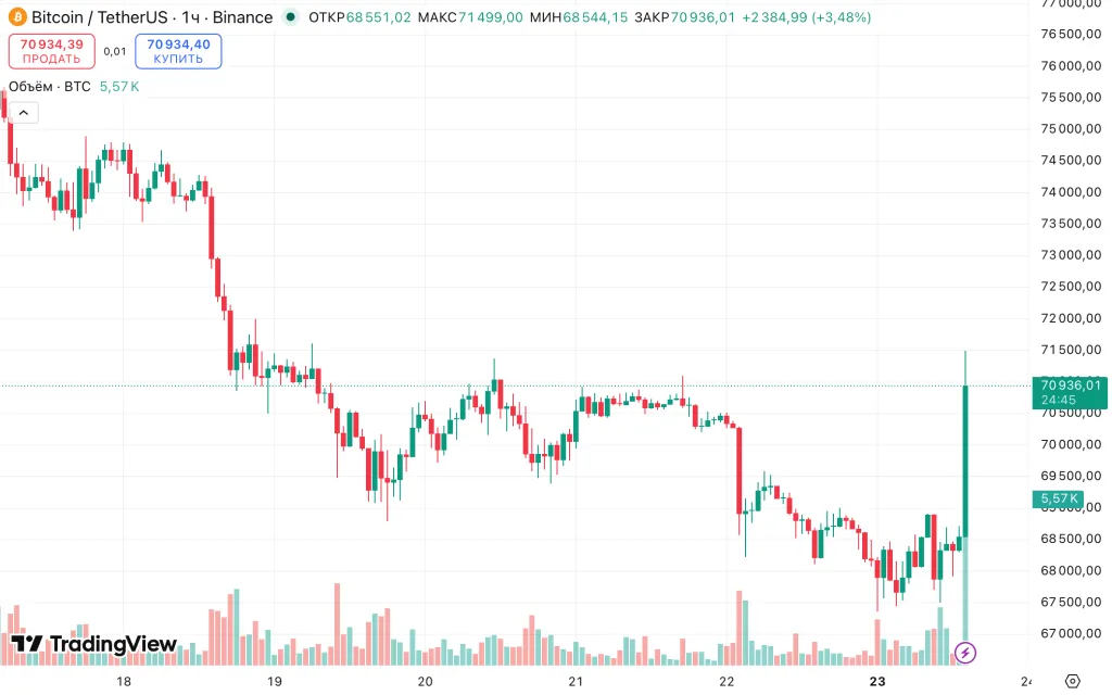 Часовой график BTC/USDT на Binance