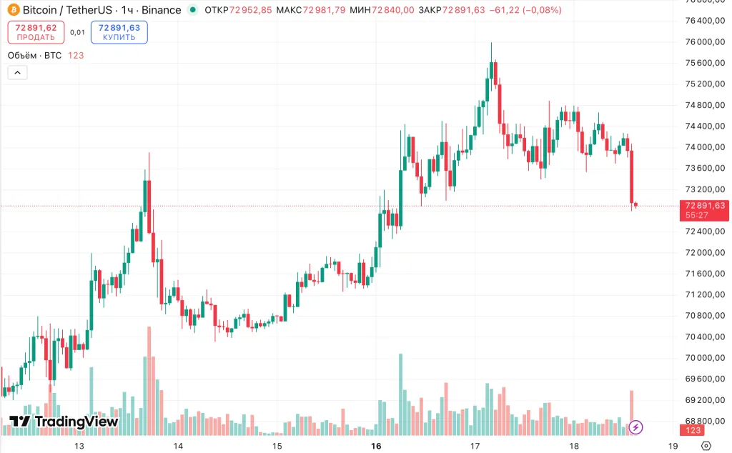 BTC/USDT hourly chart on Binance
