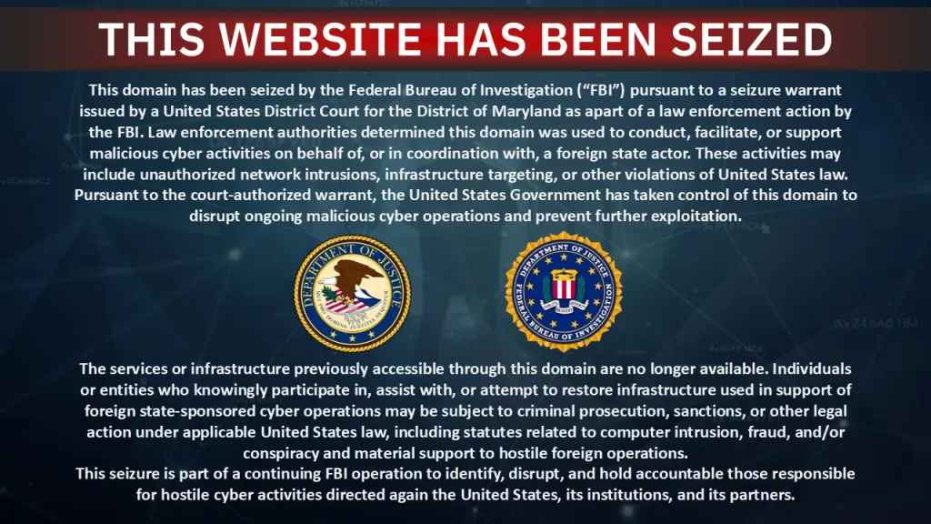 FBI seizure notice on Handala website
