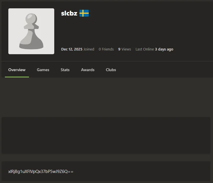 Chess.com profile about field containing hidden server address