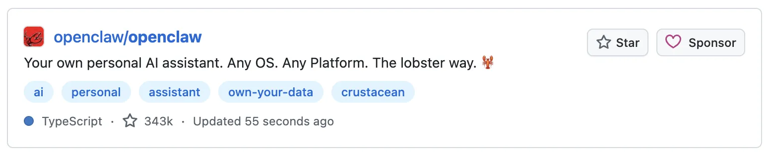Количество звёзд OpenClaw на GitHub