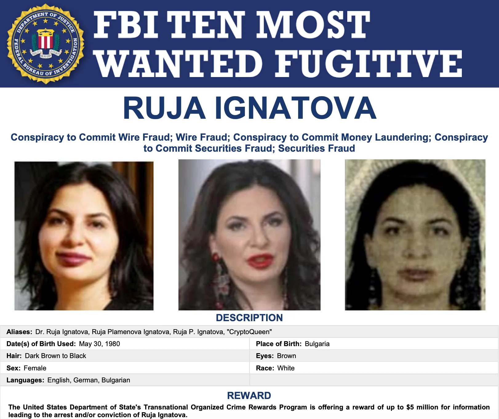FBI Most Wanted: Ruja Ignatova, OneCoin co-founder